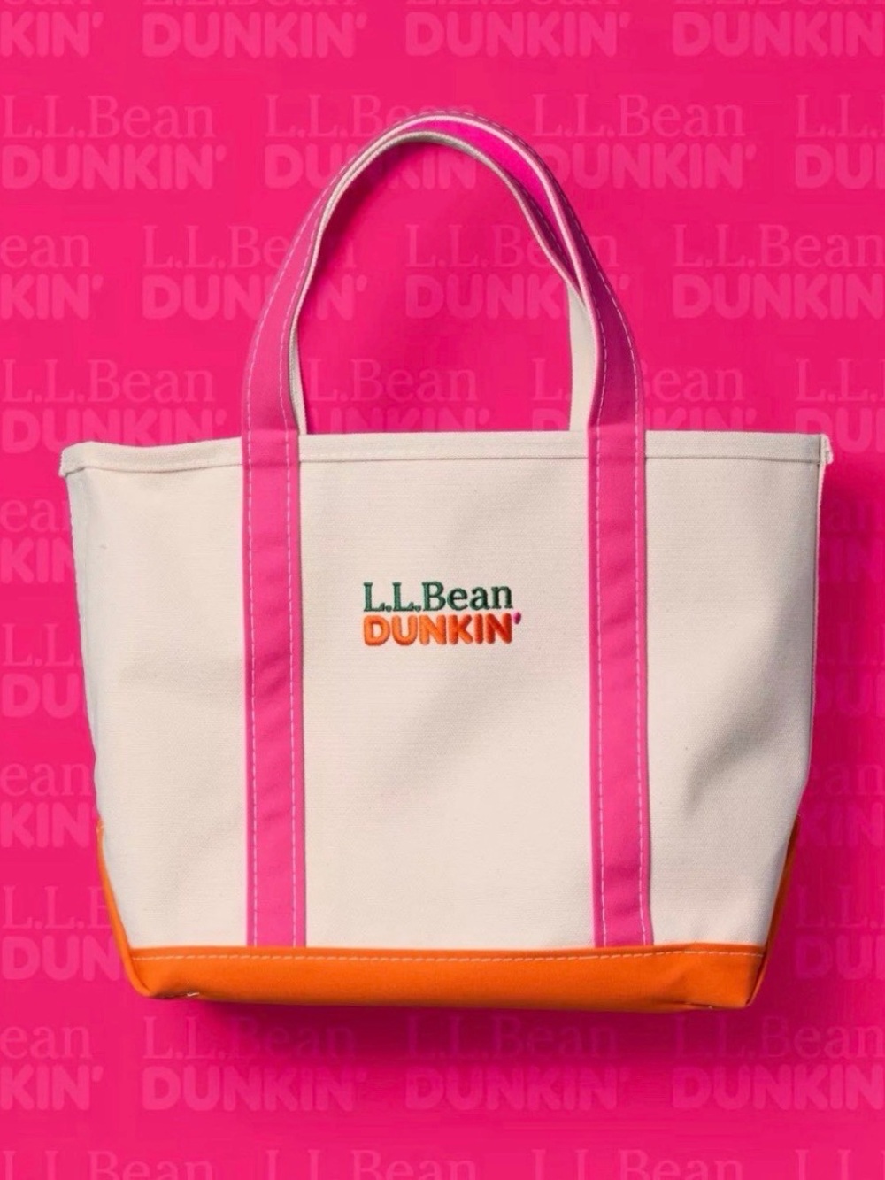 L.L. Bean Canvas Tote in White with Pink and Orange Accents